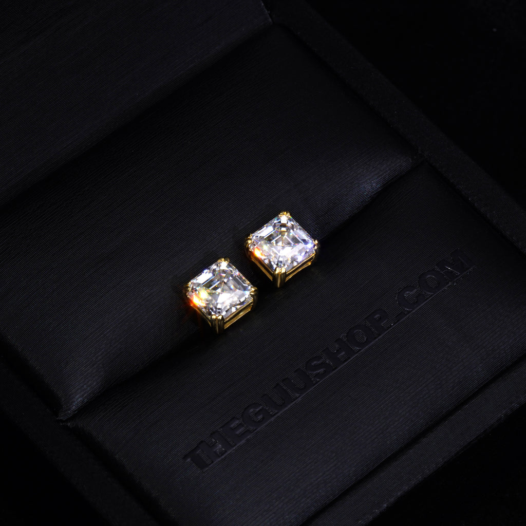 VVS Moissanite Asscher Cut Stud Earrings In 18K Gold