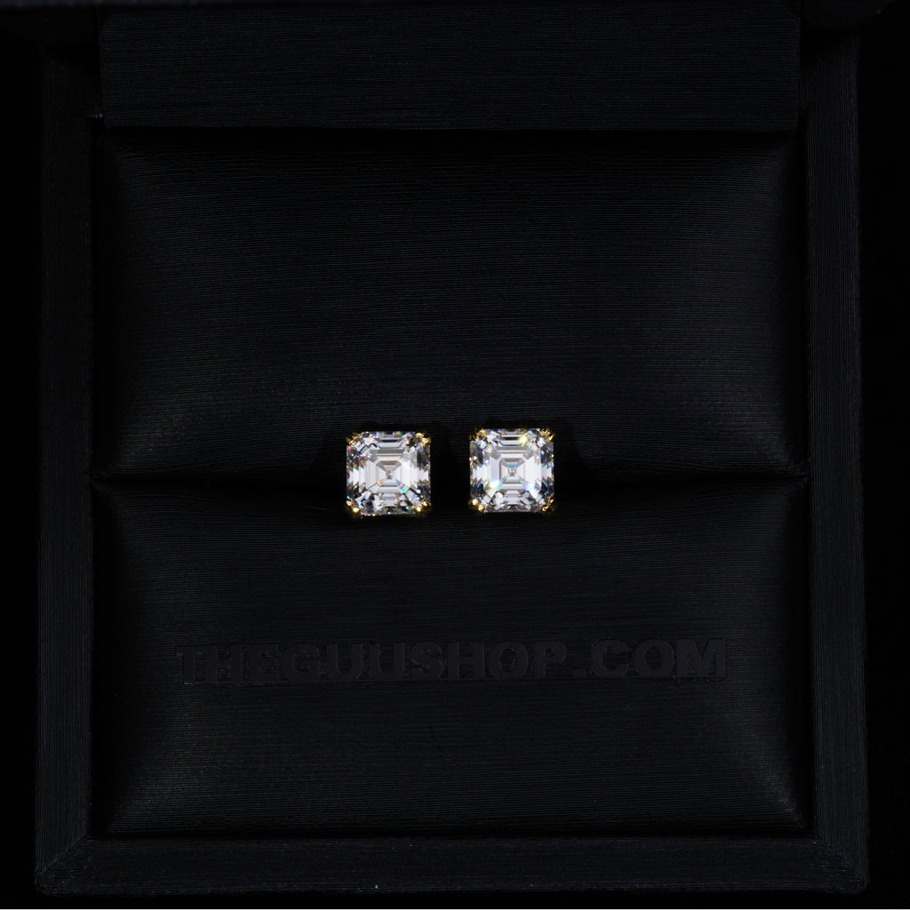 VVS Moissanite Asscher Cut Stud Earrings In 18K Gold