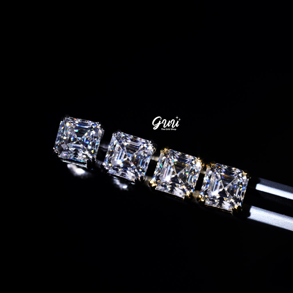VVS Moissanite Asscher Cut Stud Earrings In White Gold