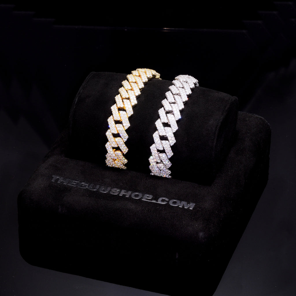 925S & VVS Moissanite 12MM Prong Cuban Bracelet – The GUU Shop
