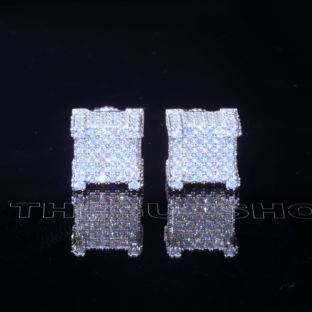 925s VVS Moissanite Iced 3D Cube Earrings In White Gold