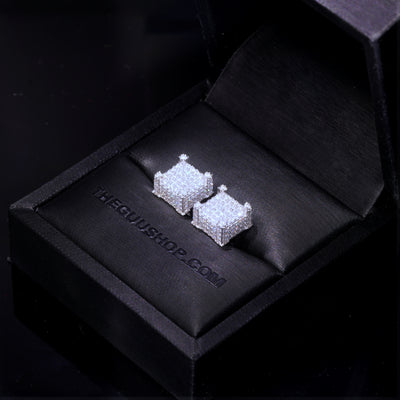 925s VVS Moissanite Iced 3D Cube Earrings In White Gold