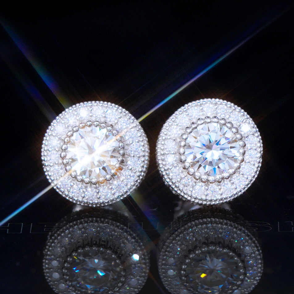 925s VVS1 Moissanite Cluster Halo Earrings