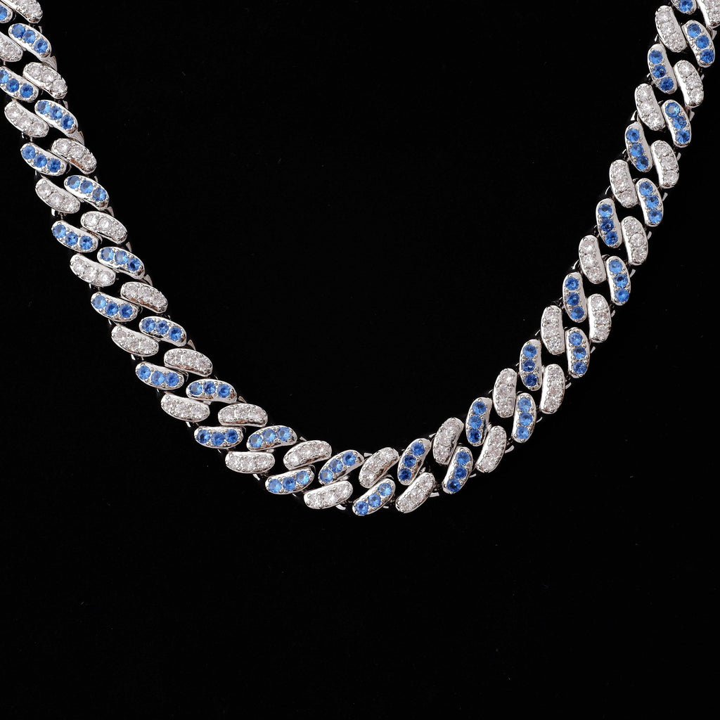 13mm 18K WhiteGold-Plated Blue Iced Cuban Chain - The GUU Shop