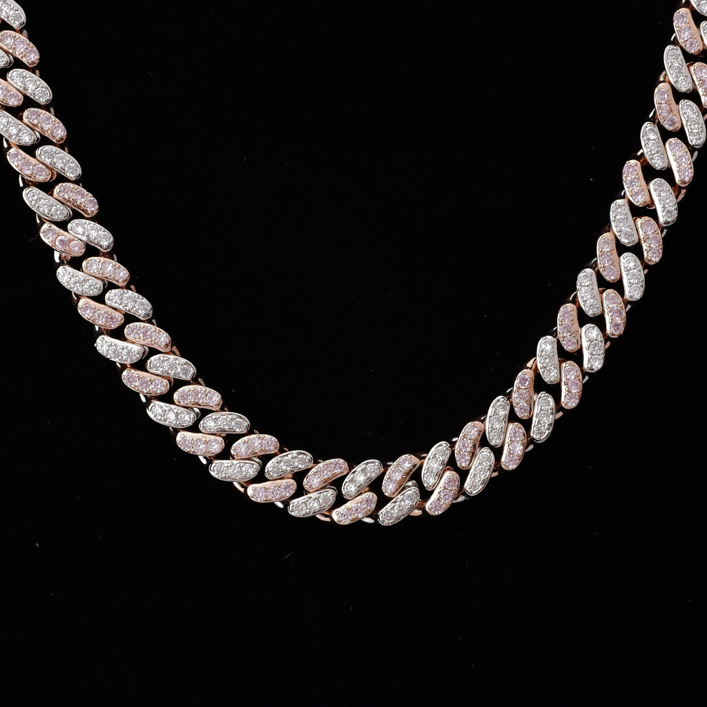 13mm 18K WhiteGold-Plated Pink Iced Cuban Chain - The GUU Shop
