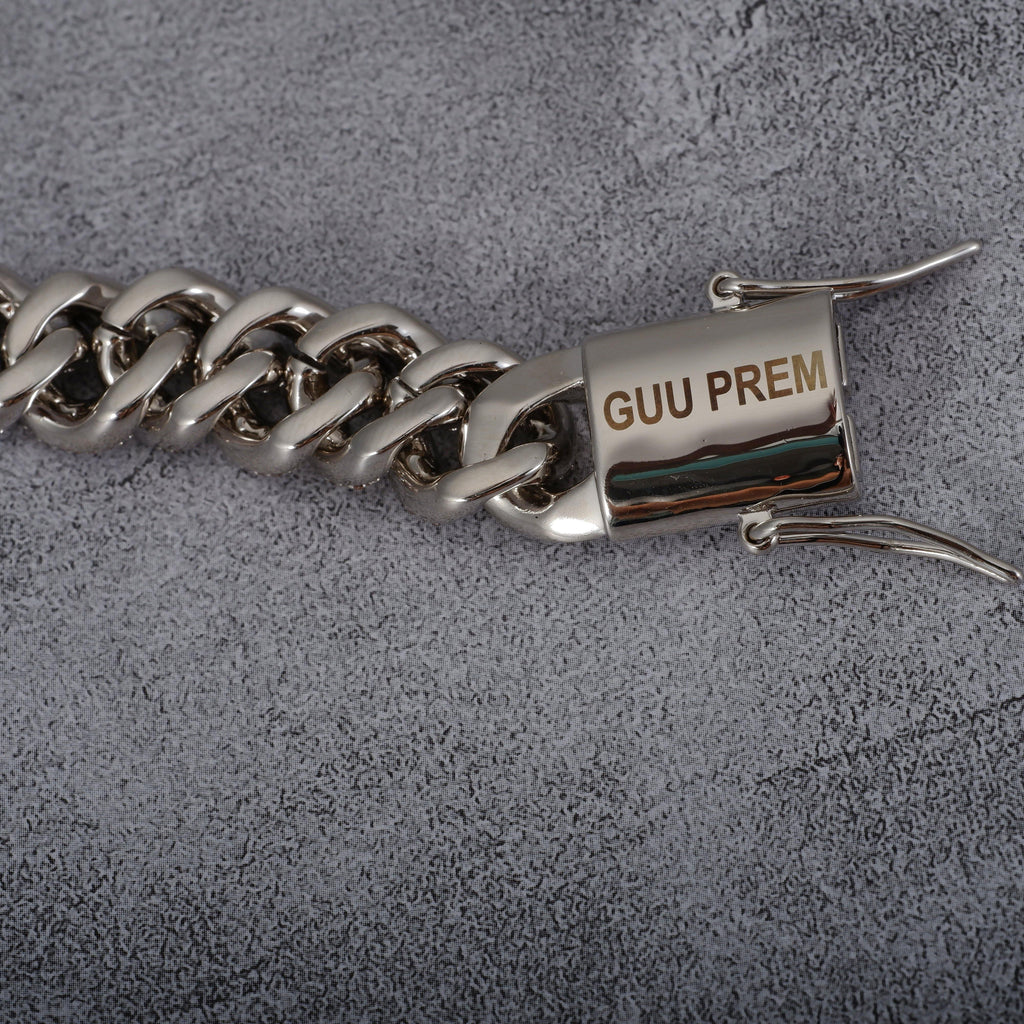 [GUU-PREM] 12MM 18K White Gold-Plated Cuban Link Bracelet - The GUU Shop