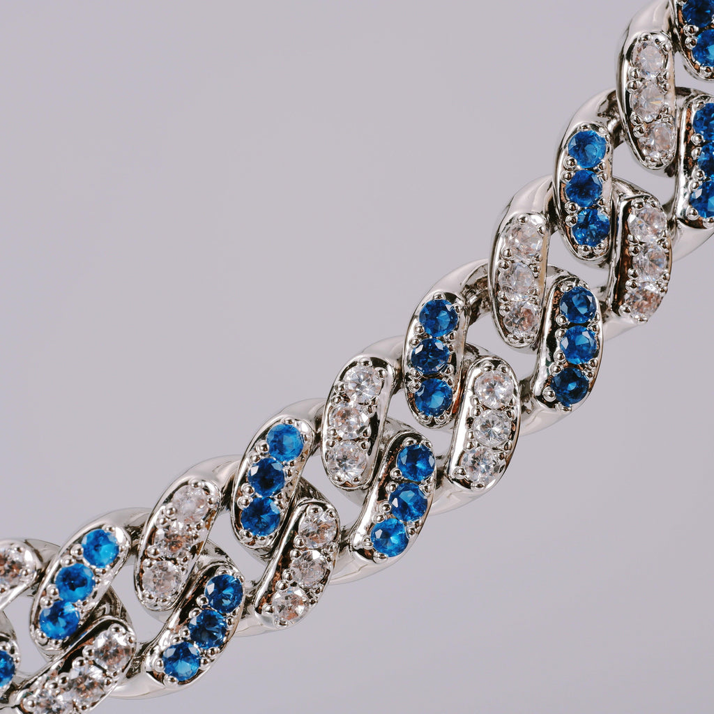 13mm 18K WhiteGold-Plated Blue Iced Cuban Chain - The GUU Shop