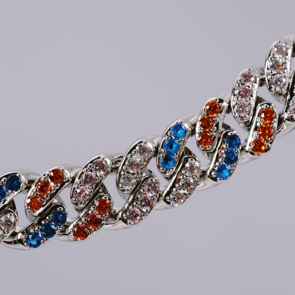 13mm 18K WhiteGold-Plated Colorful Iced Cuban Chain - The GUU Shop