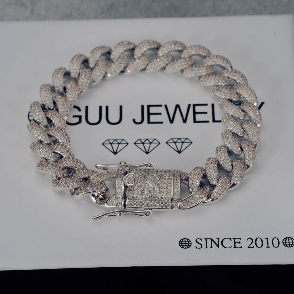 [GUU-PREM] 12MM 18K White Gold-Plated Cuban Link Bracelet - The GUU Shop