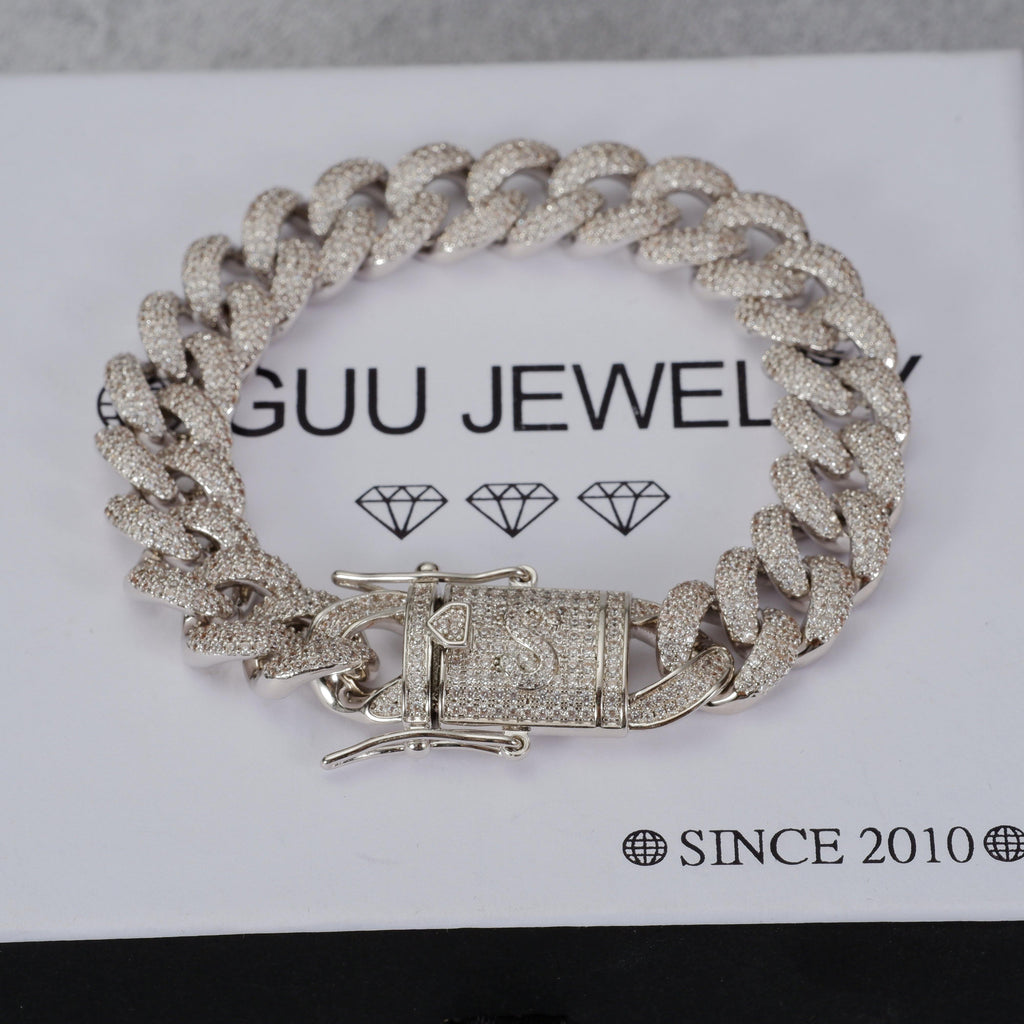 [GUU-PREM] 12MM 18K White Gold-Plated Cuban Link Bracelet - The GUU Shop