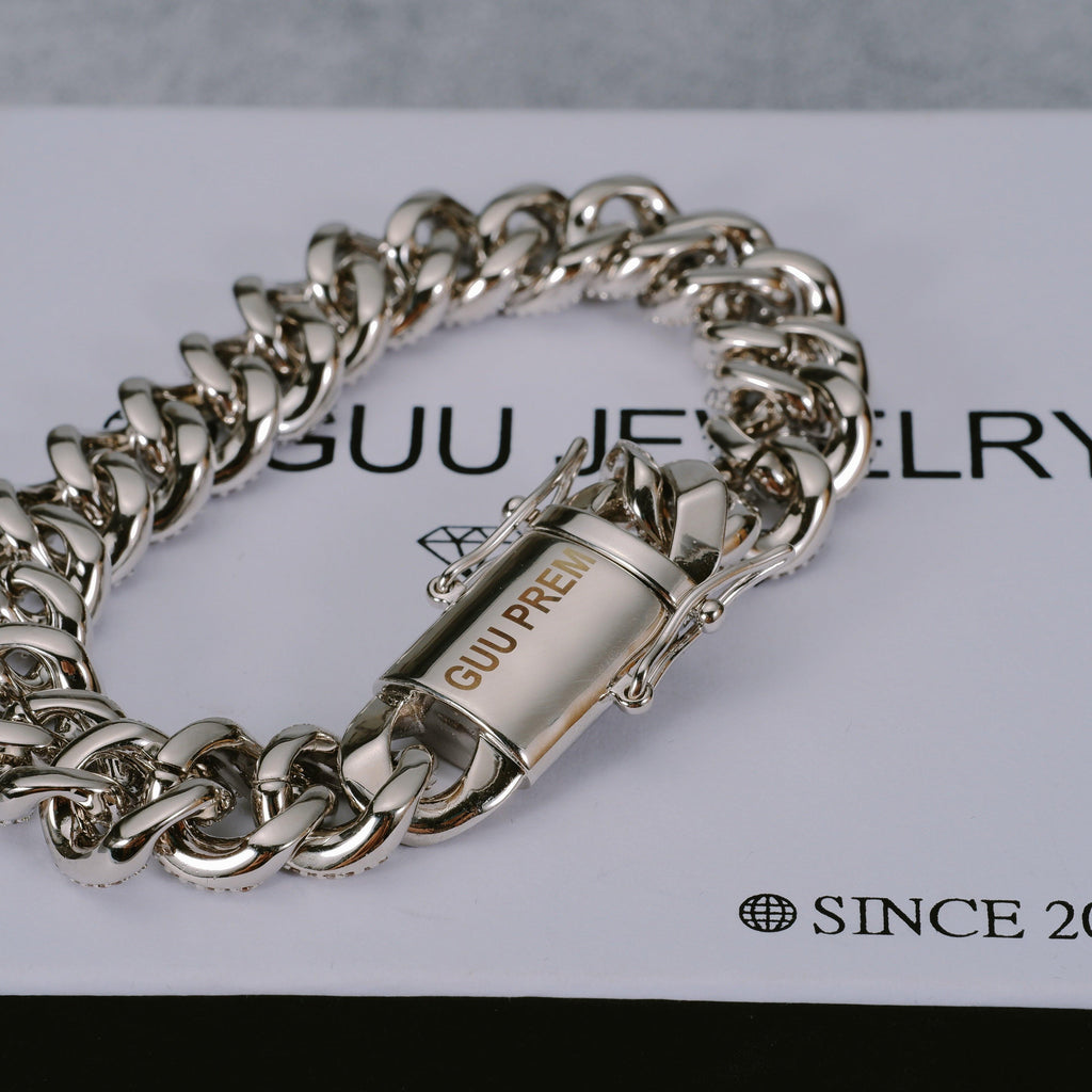 [GUU-PREM] 12MM 18K White Gold-Plated Cuban Link Bracelet - The GUU Shop