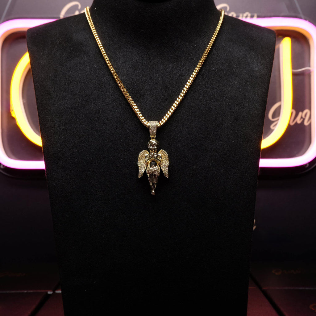 18k Gold-Plated 21mm AAA CZ Angel Pendant # Punk Rapper Chain