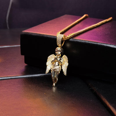 18k Gold-Plated 21mm AAA CZ Angel Pendant # Punk Rapper Chain