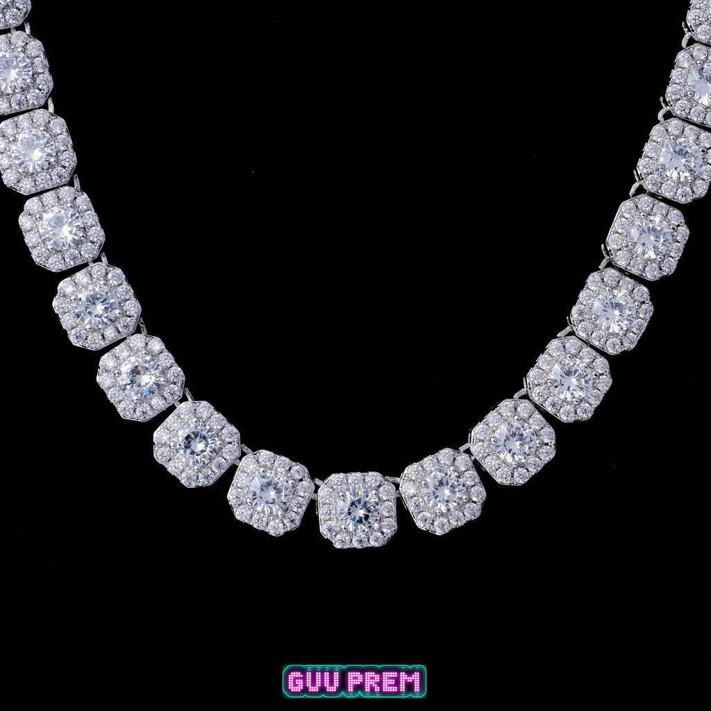 Clustered Tennis Chain in White Gold - The GUU Shop