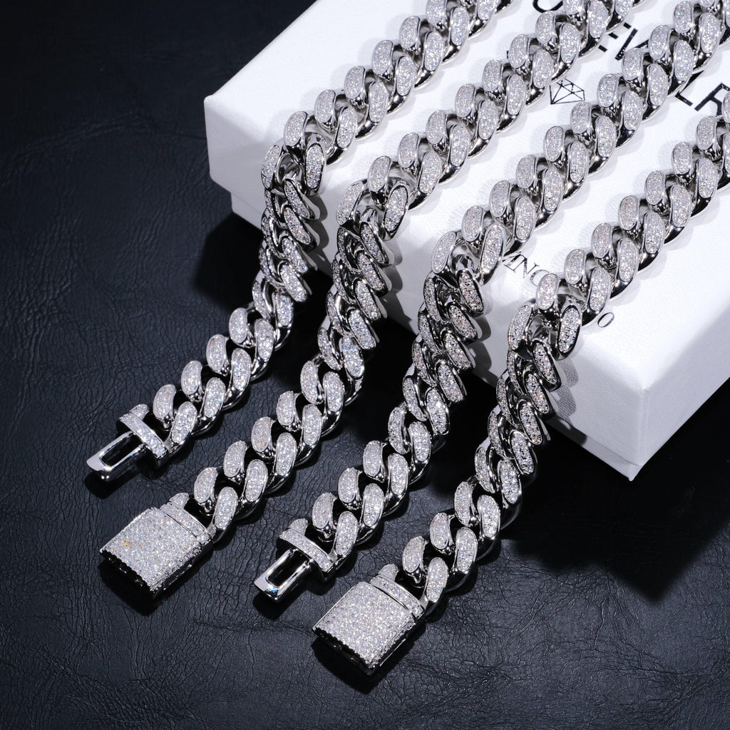 12mm Diamond Cuban Chain in White Gold - The GUU Shop