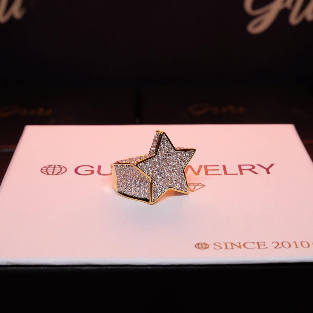 Gold-Plated Micro-inlay CZ Pentagram Ring