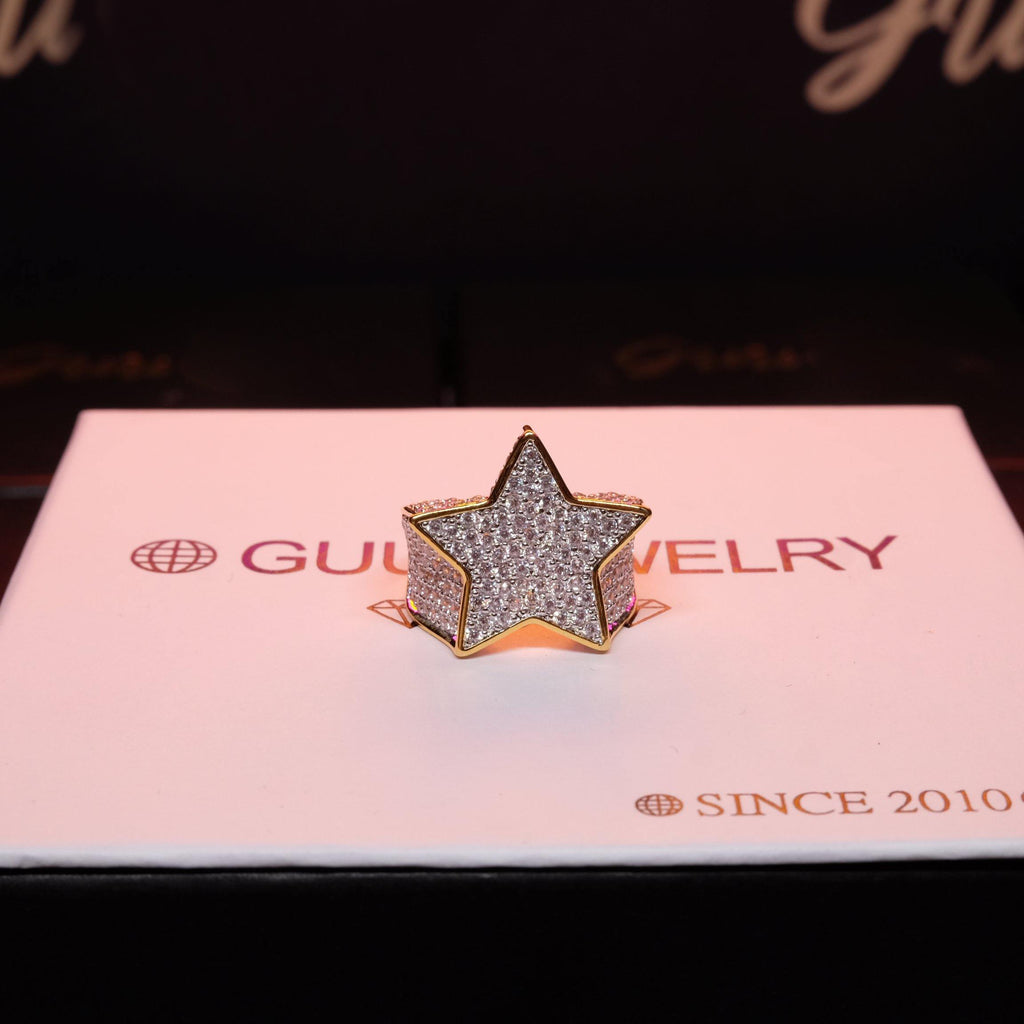 Gold-Plated Micro-inlay CZ Pentagram Ring