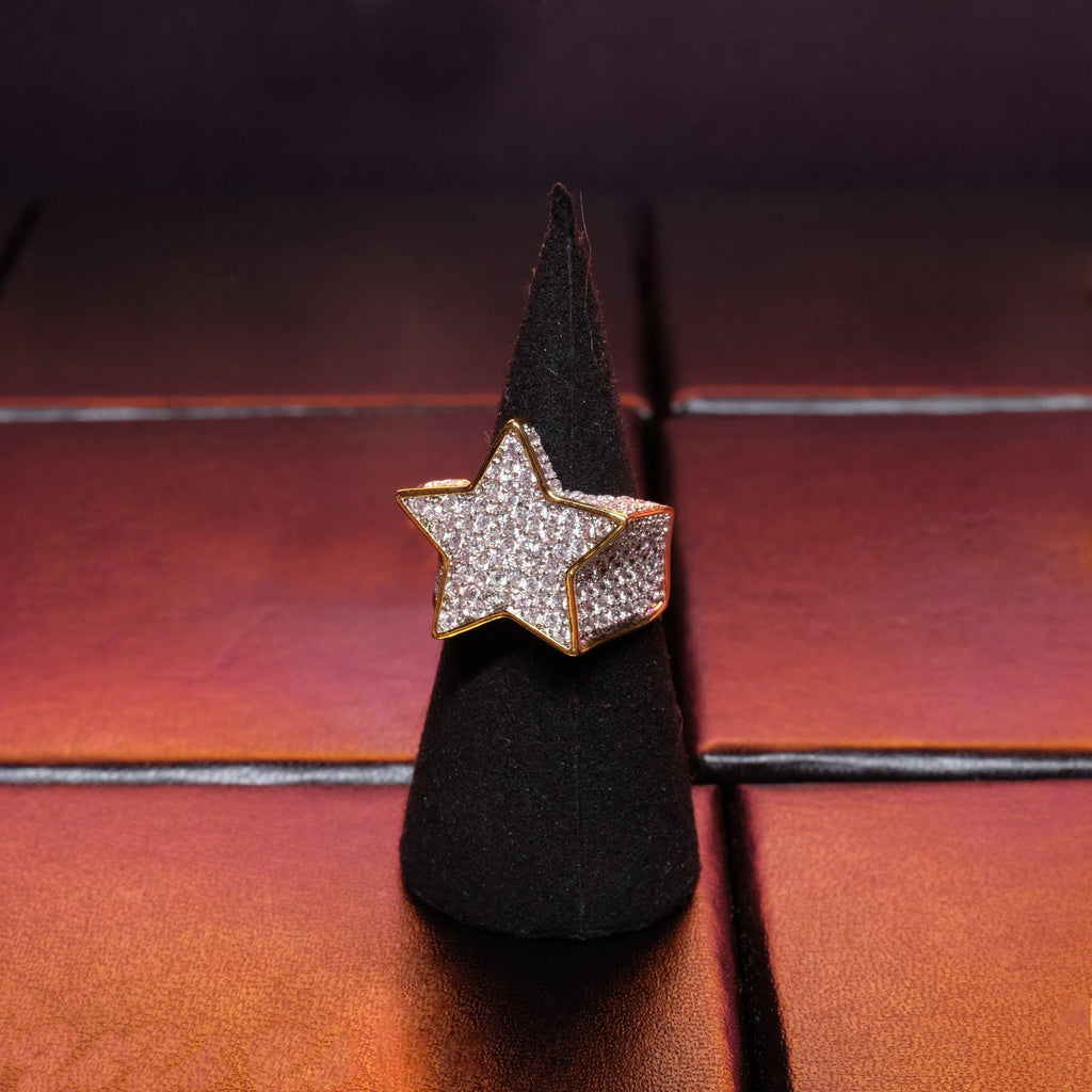 Gold-Plated Micro-inlay CZ Pentagram Ring