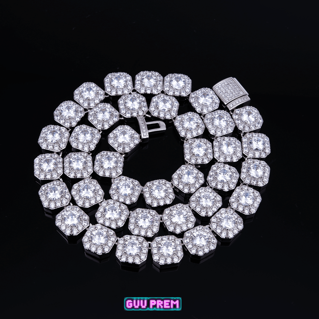 Clustered Tennis Chain in White Gold - The GUU Shop