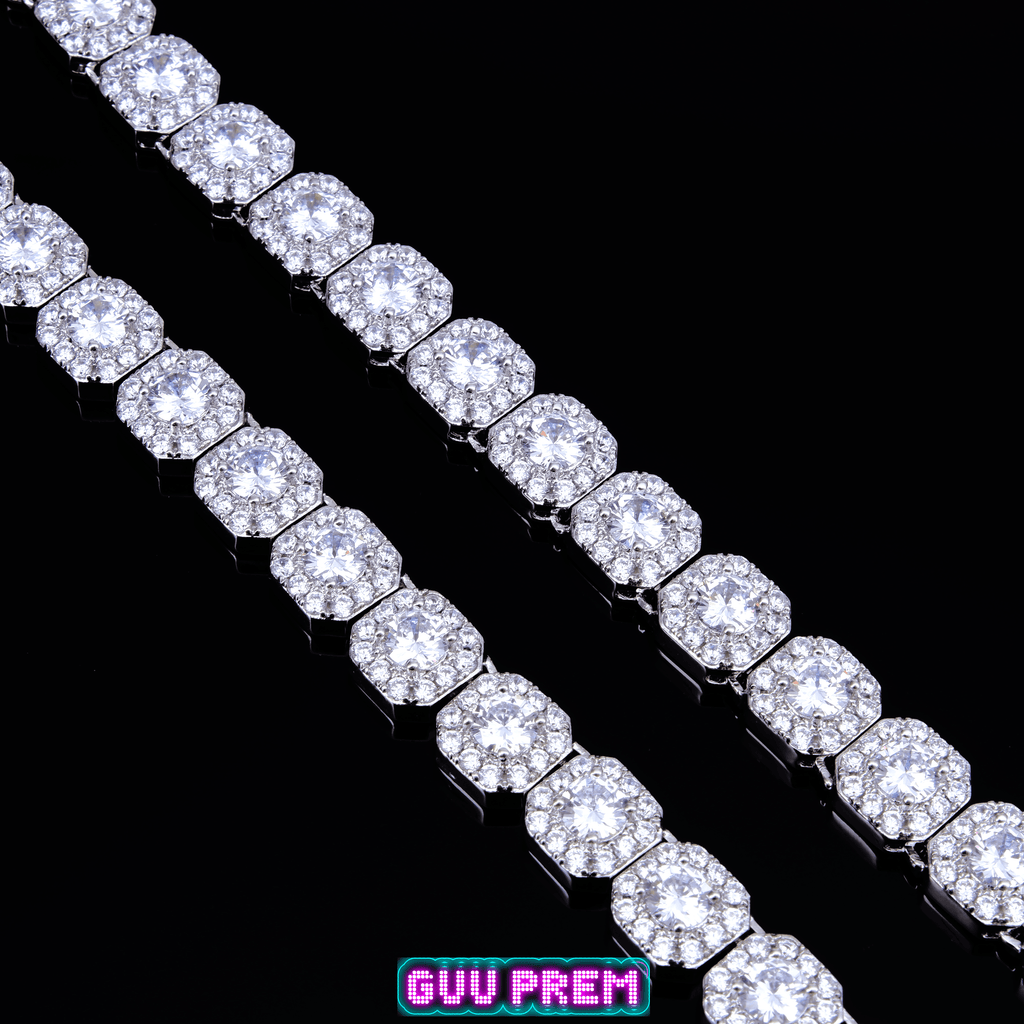 Clustered Tennis Chain in White Gold - The GUU Shop