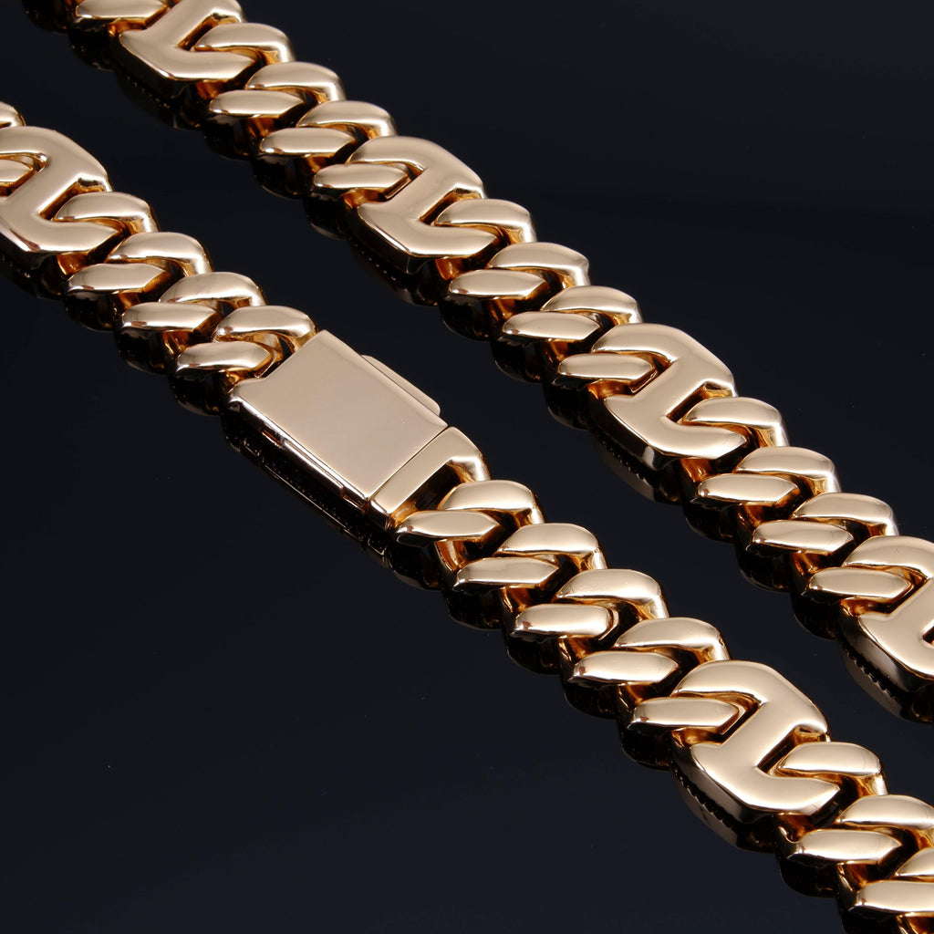 15mm Prong Baguette Gucci Curb Chain 18K Gold - The GUU Shop