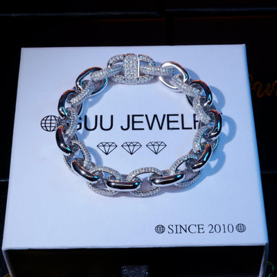 18K WhiteGold-Plated Rope Link Bracelet(half Iced) - The GUU Shop