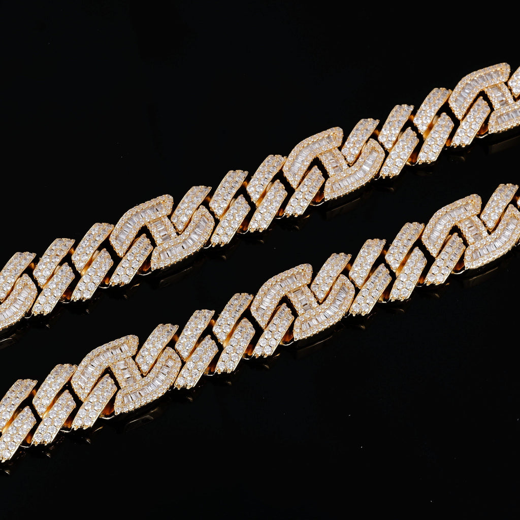 15mm Prong Baguette Gucci Curb Chain 18K Gold - The GUU Shop