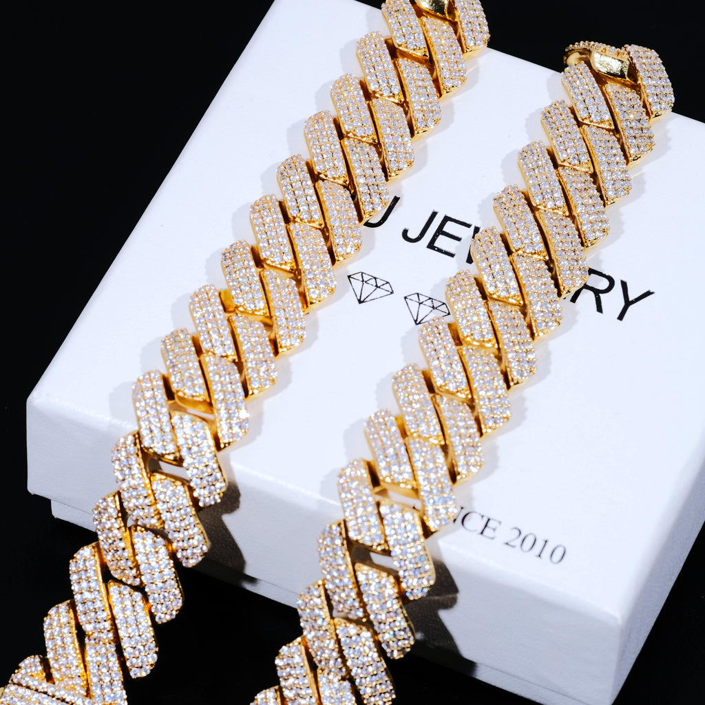 19mm Diamond Prong Cuban Bracelet in 18K Gold - The GUU Shop