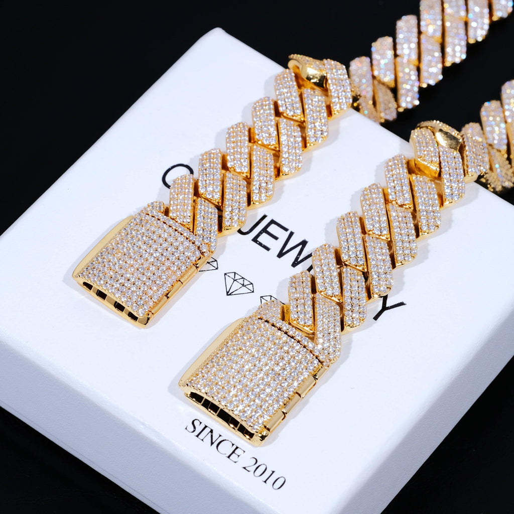 19mm Diamond Prong Cuban Bracelet in 18K Gold - The GUU Shop