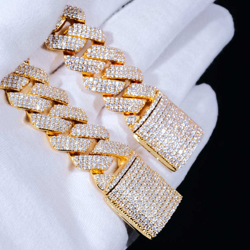 19mm Diamond Prong Cuban Bracelet in 18K Gold - The GUU Shop