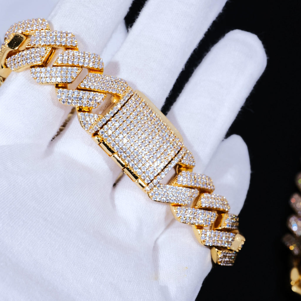 19mm Diamond Prong Cuban Bracelet in 18K Gold - The GUU Shop