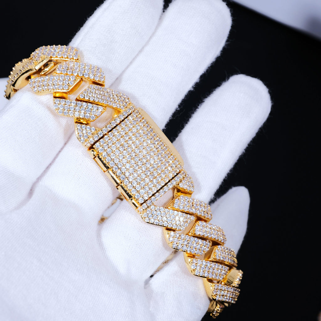 19mm Diamond Prong Cuban Bracelet in 18K Gold - The GUU Shop