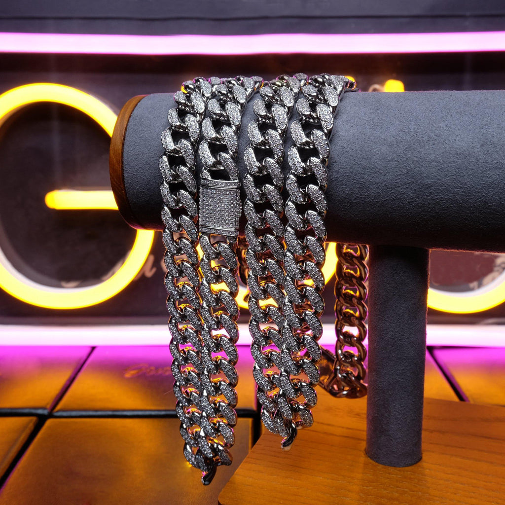🔥New Flip buckle Iced Cuban Link Chain Silver