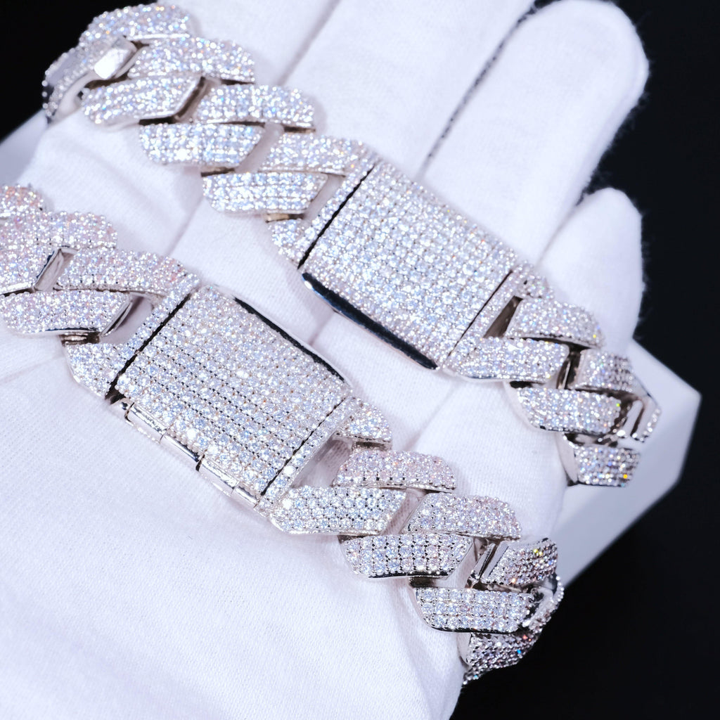 19mm Diamond Prong Cuban Bracelet in White Gold - The GUU Shop