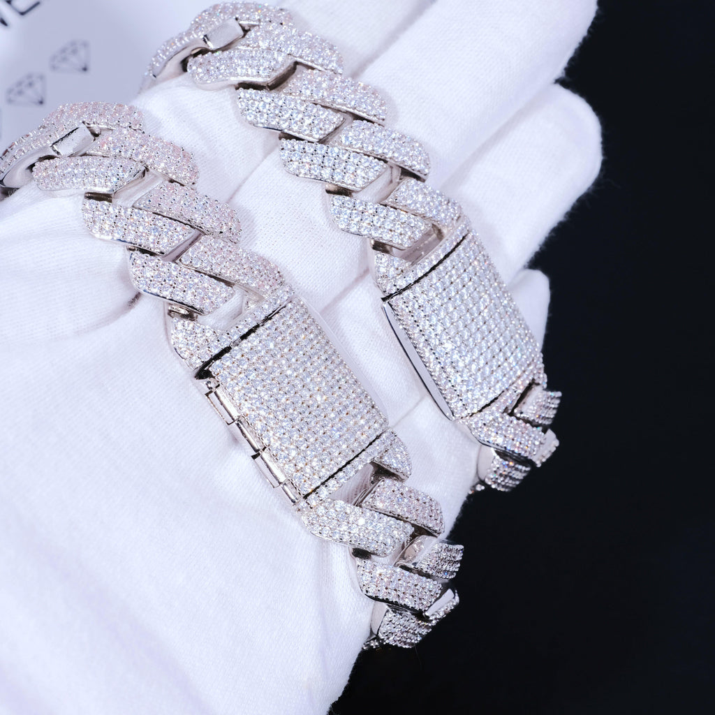 19mm Diamond Prong Cuban Bracelet in White Gold - The GUU Shop
