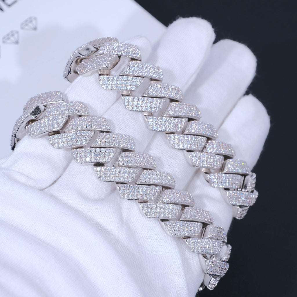 19mm Diamond Prong Cuban Bracelet in White Gold - The GUU Shop
