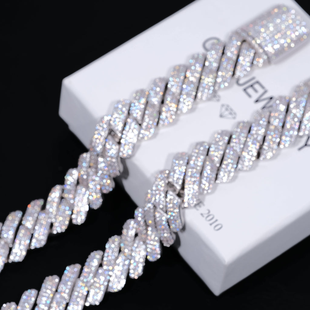 19mm Diamond Prong Cuban Bracelet in White Gold - The GUU Shop