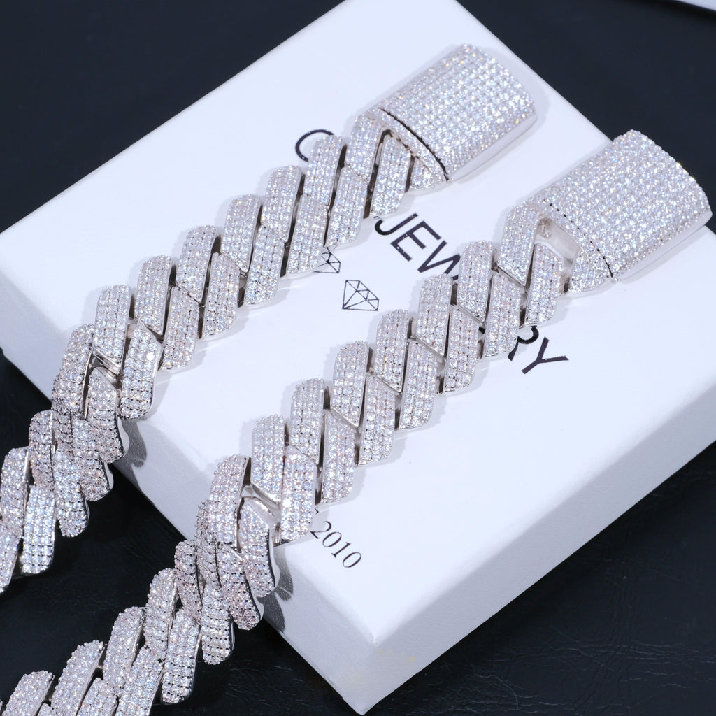 19mm Diamond Prong Cuban Bracelet in White Gold - The GUU Shop