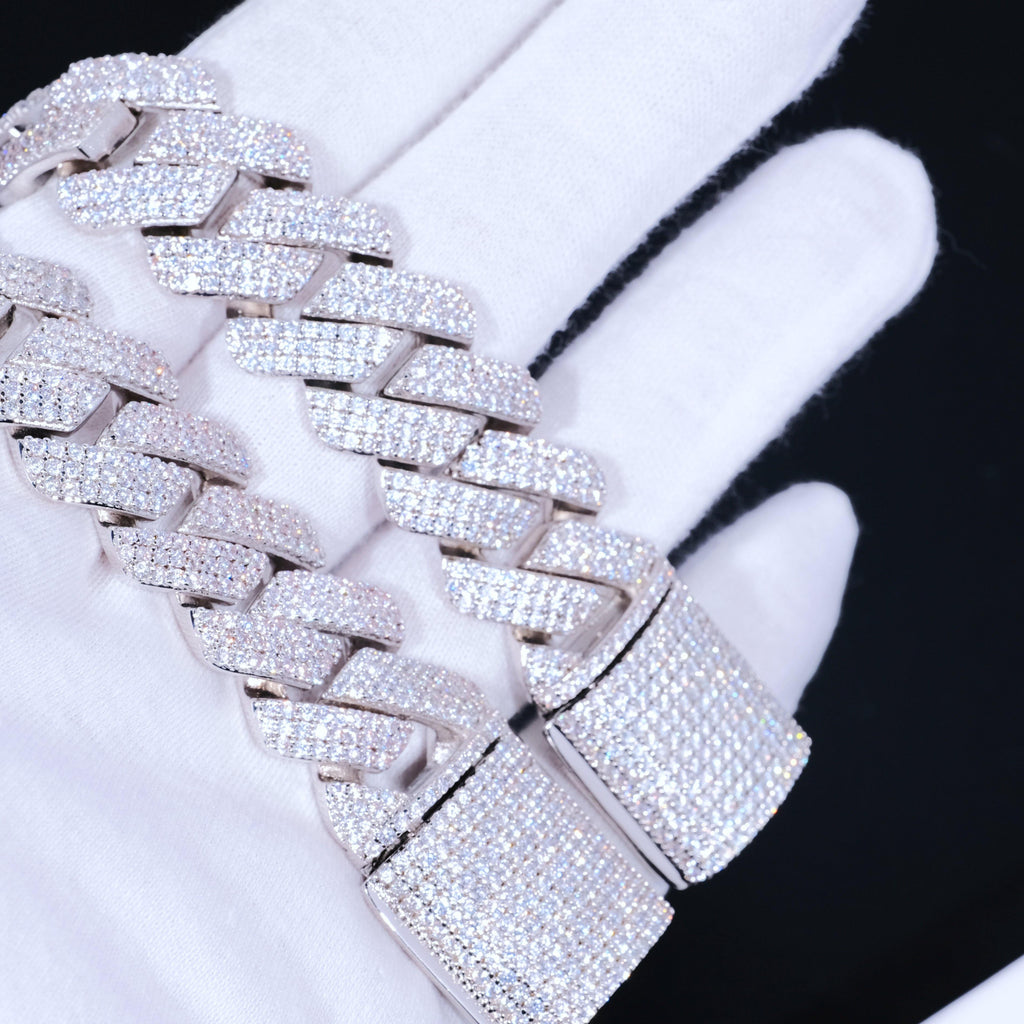 19mm Diamond Prong Cuban Bracelet in White Gold - The GUU Shop