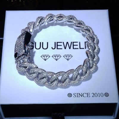 18K WhiteGold-Plated Solid Cuban Link Bracelet - The GUU Shop