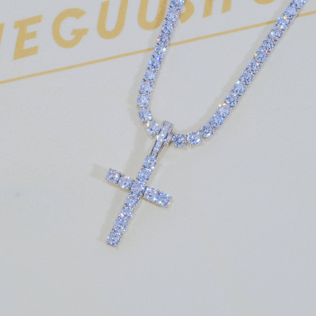 Bundle White Gold Diamond Cross + 4mm Diamond Tennis Chain - The GUU Shop