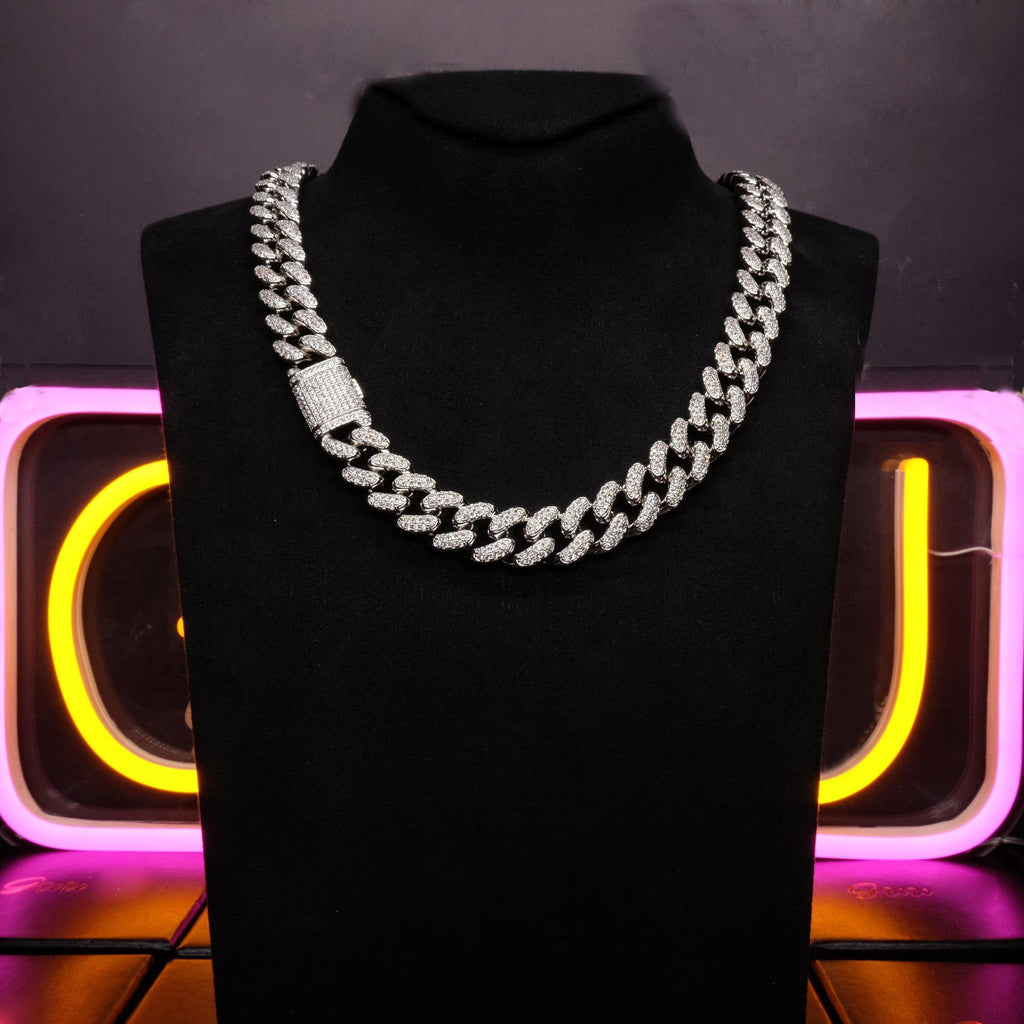 🔥New Flip buckle Iced Cuban Link Chain Silver