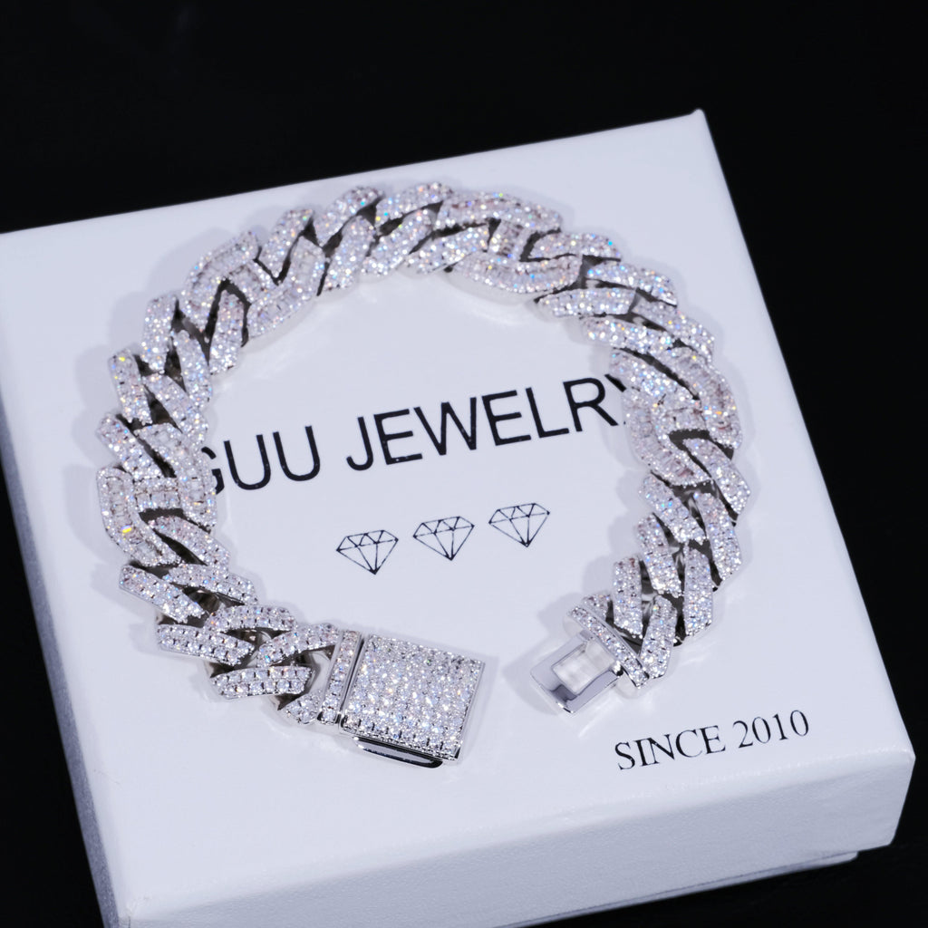 12mm Prong Baguette Gucci Curb Bracelet White Gold - The GUU Shop