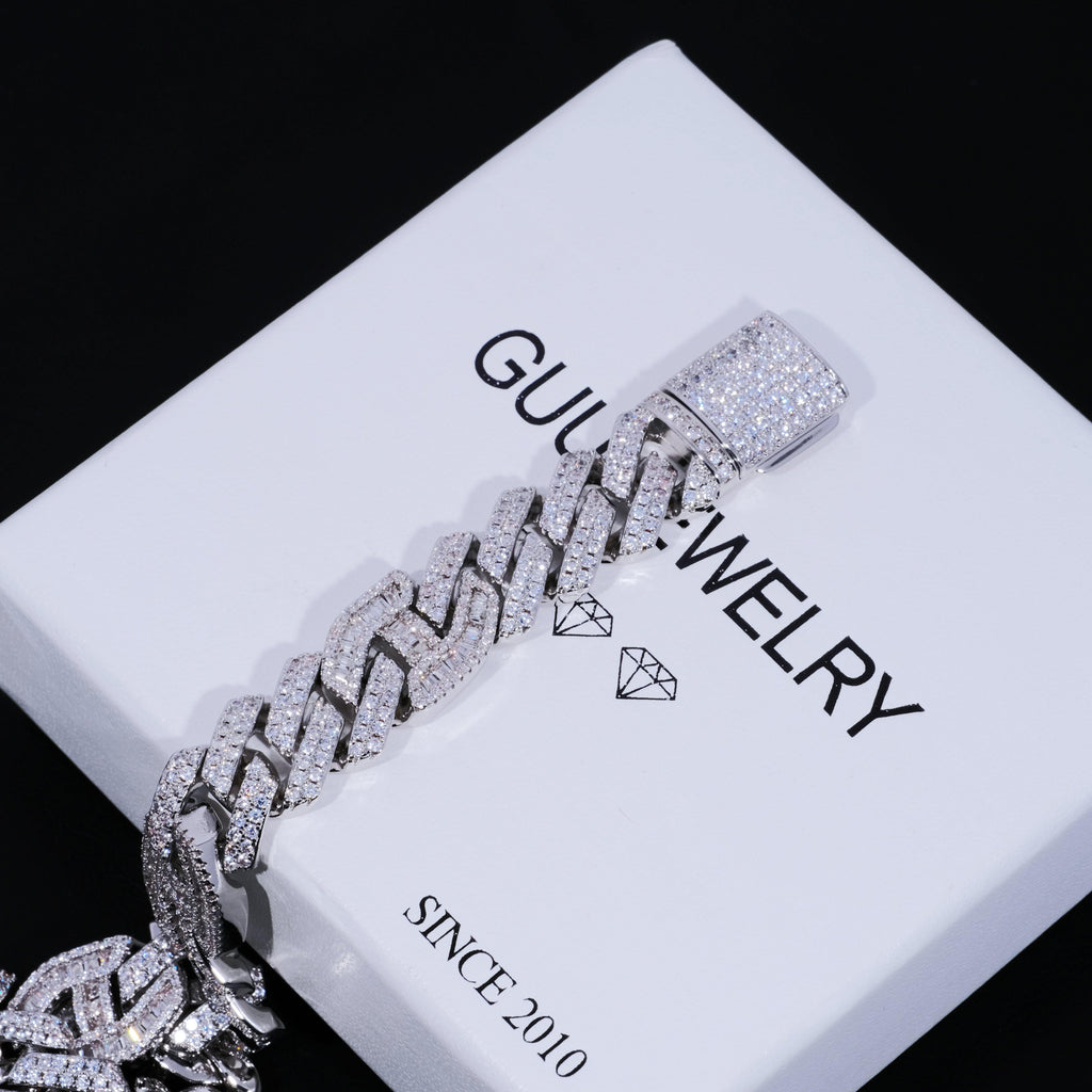 12mm Prong Baguette Gucci Curb Bracelet White Gold - The GUU Shop