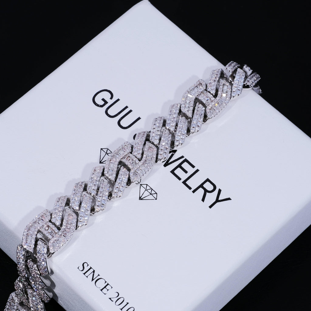 12mm Prong Baguette Gucci Curb Bracelet White Gold - The GUU Shop