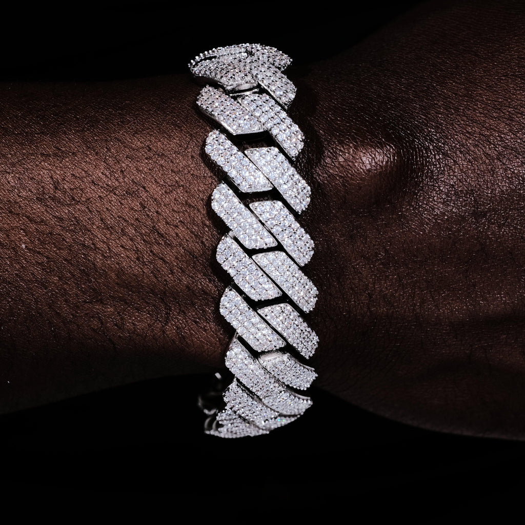 19mm Diamond Prong Cuban Bracelet in White Gold - The GUU Shop