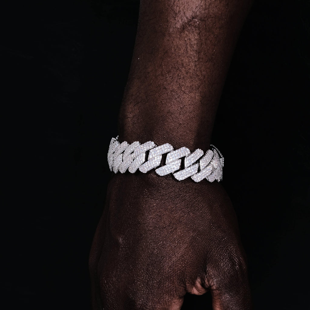 19mm Diamond Prong Cuban Bracelet in White Gold - The GUU Shop