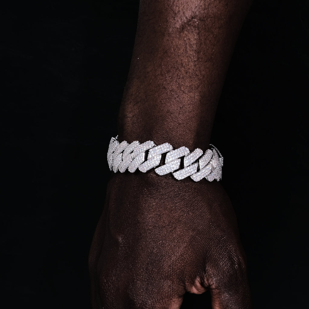 19MM 3Row Prong Cuban Link Necklace + Bracelet Bundle In WhiteGold - The GUU Shop