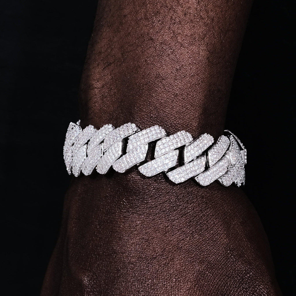 19mm Diamond Prong Cuban Bracelet in White Gold - The GUU Shop