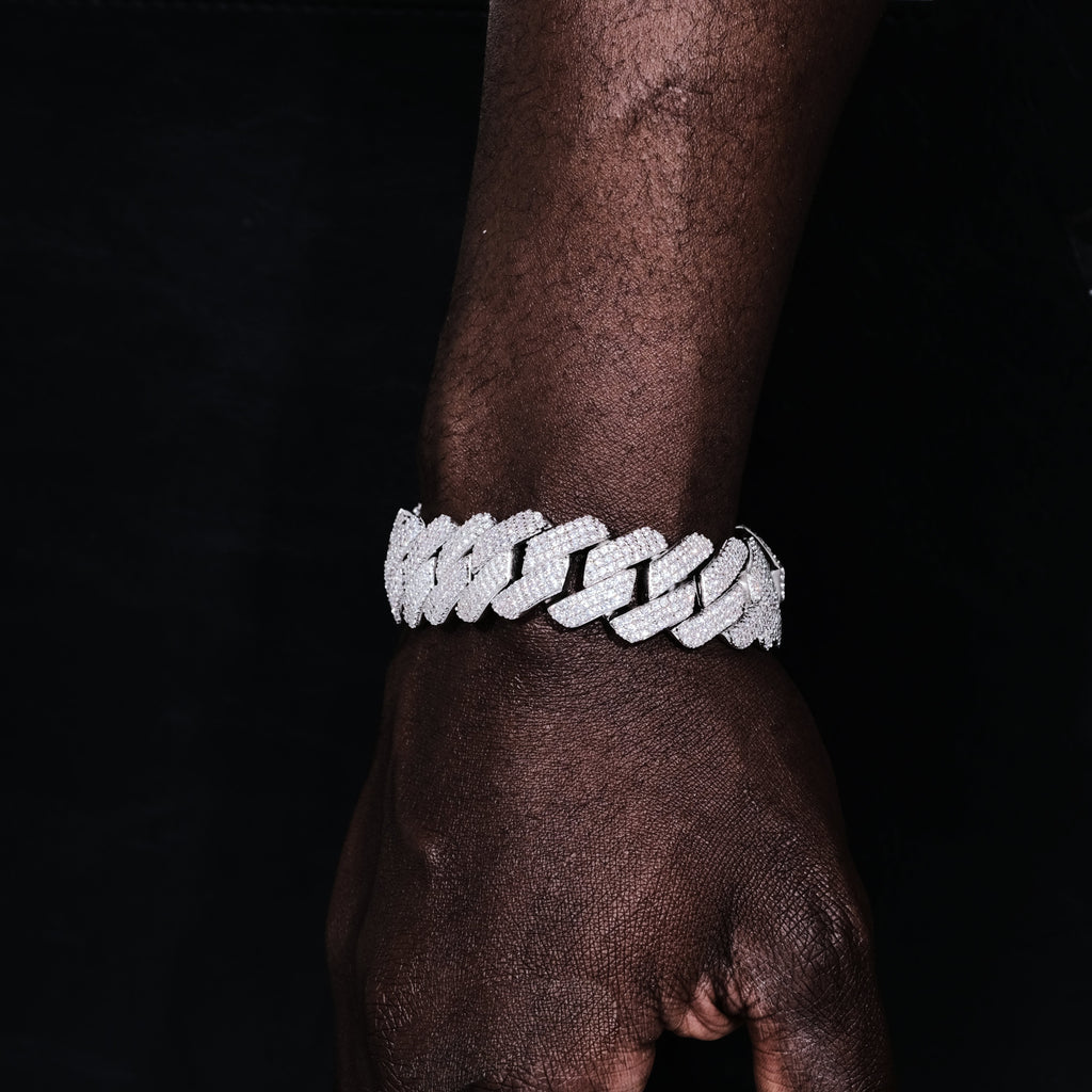 19MM 3Row Prong Cuban Link Necklace + Bracelet Bundle In WhiteGold - The GUU Shop